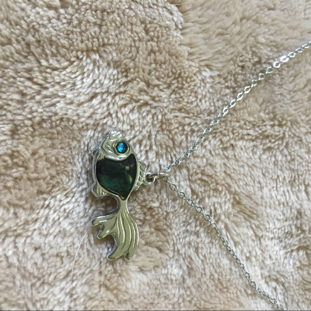 Blue, Green, Silver Fish Necklace